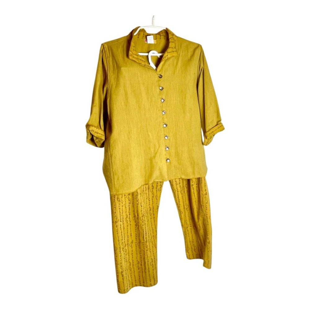 Tribe Mustard 100% hand woven cotton jacket and drawstring capri pants. size S